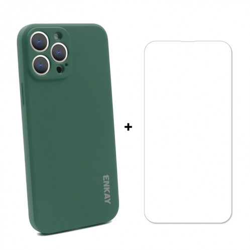 Hat-Prince Enkay Cas de protection de protection antichoc de protection antichoc de protection antichoppes + protecteur d'écran de verre trempé 9H pour iPhone 13 Pro (vert foncé) SE101D726-38