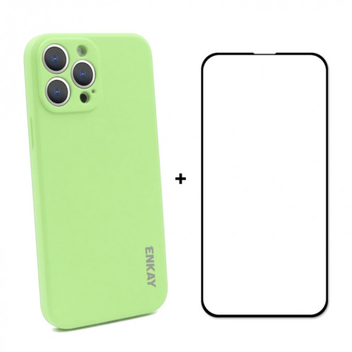 Chapeau-Prince Enkay Silicone liquide Cas de protection antichoc chute Couvercle de protection chute + film de protection en verre trempé pour iPhone 13 Pro (vert clair) SE501E512-38