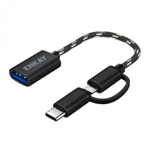 ENKAY ENK-AT113 2 IN 1 TYPE-C / Micro USB vers USB 3.0 Câble adaptateur OTG tressé en nylon (noir) SE901A202-37