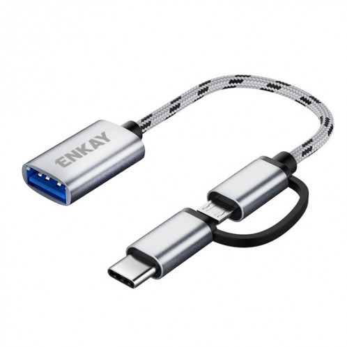 ENKAY ENK-AT113 2 IN 1 TYPE-C / Micro USB vers USB 3.0 Câble adaptateur OTG tressé en nylon (argent) SE901C1511-37