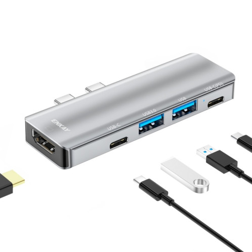 Adaptateur de station d'accueil ENKAY Hat-Prince 5 en 2 Hub Type-C vers 4K HDMI / USB 3.0 SE0501447-39