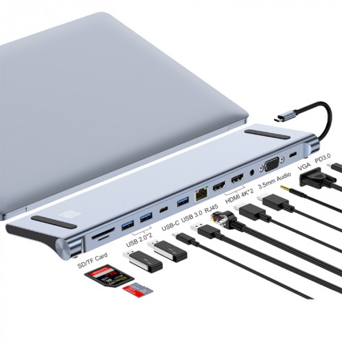 JUNSUNMAY 12 en 1 Multifonctionnel USB C Hub Docking Station Adapter SD/TF Card Reader SJ0787894-37