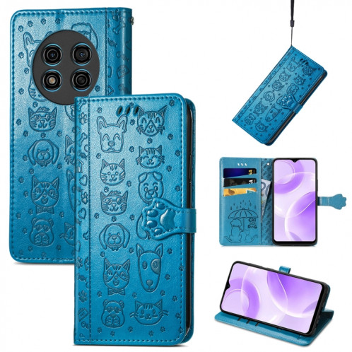 Pour Ulefone Note 15 Étui de téléphone en cuir gaufré pour chat et chien (bleu) SH801C1553-35