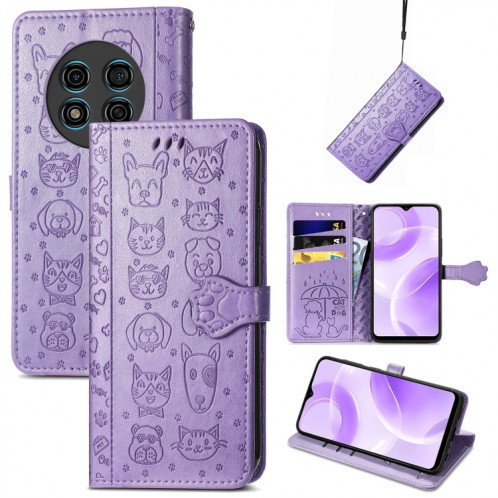 Pour Ulefone Note 15 Étui de téléphone en cuir gaufré pour chat et chien (violet) SH801E830-35