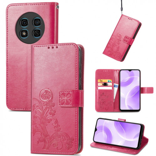 Pour Ulefone Note 15 Étui de téléphone en cuir à boucle en relief avec fermoir à quatre feuilles (rouge) SH101B443-35