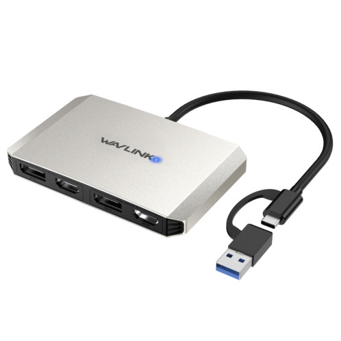 WAVLINK WL-UG69DH2 Répartiteur adaptateur double moniteur USB + Type-C vers double 4K HD DisplayPort (argent) SW401B638-39