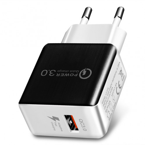 1USB QC 3.0 Chargeur rapide de tréfilage EU Plug (noir) SH201A104-32