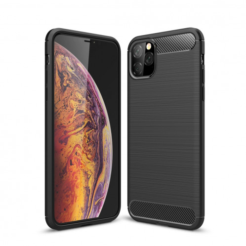 Coque en TPU en fibre de carbone texturée et brossée pour iPhone 11 Pro Max (Noir) SH601A465-37