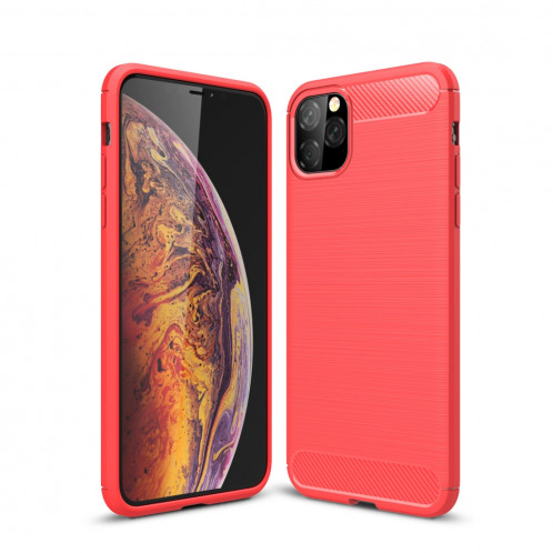 Coque en TPU en fibre de carbone texturée pour iPhone 11 Pro Max (rouge) SH601C1006-37