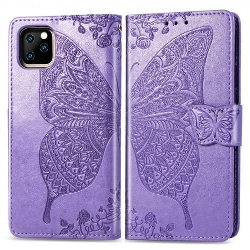 Papillon Love Flowers Étui à rabat horizontal en cuir Flip pour iPhone 11 Pro Max avec titulaire & Slots pour cartes & Portefeuille & Lanière (Violet clair) SH801D961-317
