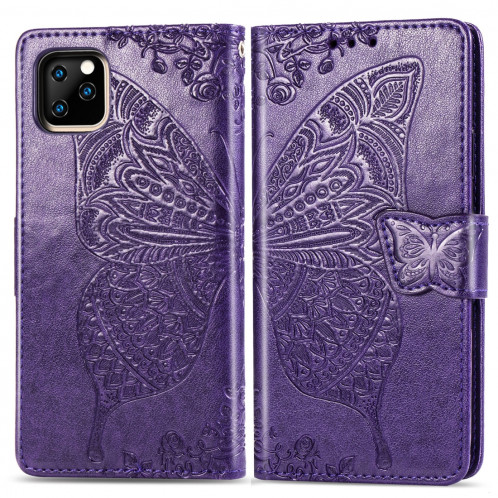 Papillon Love Flowers Étui à rabat horizontal en cuir Flip pour iPhone 11 Pro Max avec titulaire & Slots de cartes & Portefeuille & Lanière (Violet foncé) SH801F1368-317