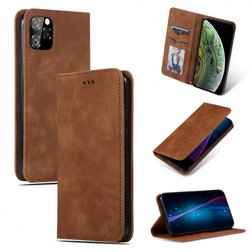 Etui en cuir avec rabat horizontal magnétique Business Skin Feel pour iPhone 11 Pro Max (Marron) SH001E1274-38