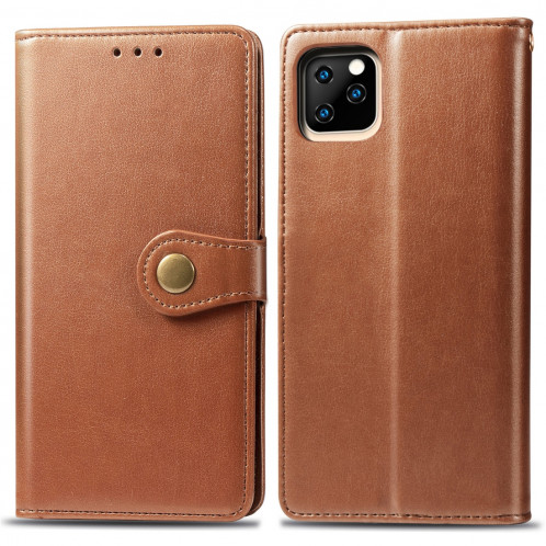 Etui en cuir de protection pour téléphone mobile avec boucle pour photo, cadre photo et fente pour carte, portefeuille et support pour iPhone 11 Pro Max (Marron) SH301B1096-314