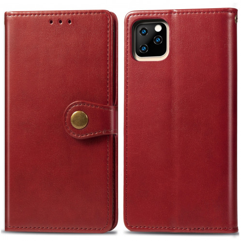 Etui en cuir de protection pour téléphone portable avec boucle pour photo, cadre photo et fente pour carte, portefeuille et support pour iPhone 11 Pro Max (rouge) SH301D528-314