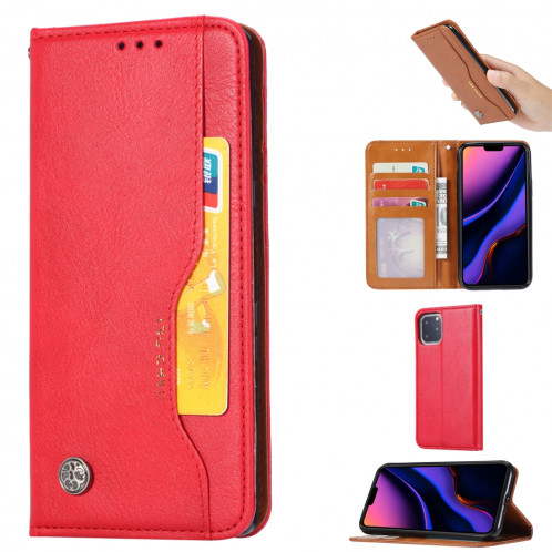 Étui en cuir à rabat horizontal avec texture pour peau pour iPhone 11 Pro, avec cadre photo et support, logements pour cartes et portefeuille (rouge) SH801B904-36