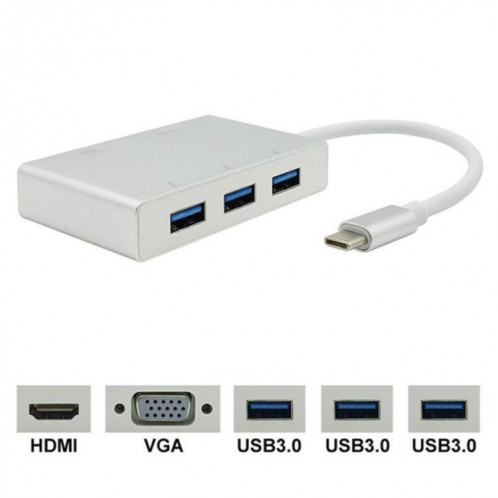 Adaptateur de hub USB C vers HDMI VGA USB 5 en 1 Convertisseur USB 3.1 pour ordinateur portable pour MacBook, ChromeBook Pixel, Huawei MateBook SH44191870-39
