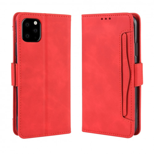 Étui en cuir de style portefeuille style skin veau pour iPhone 11 Pro Max, avec fente pour carte séparée (rouge) SH601D917-311