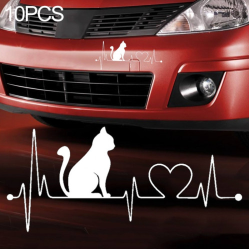 10 PCS Cat Heartbeat Lifeline Forme Décalque En Vinyle Creative Autocollants De Voiture Styling Accessoires De Camion, Taille: 26.5x12cm (Argent) SH82021536-33