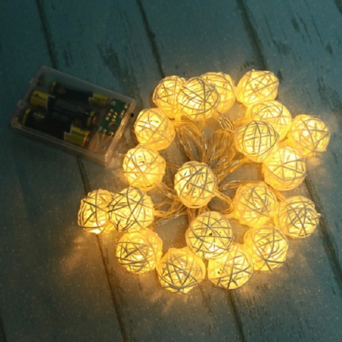 2.2m 20 LED boîte à piles boule de rotin alimenté lampe de décoration de mariage de Noël (blanc chaud) SH901A1026-38