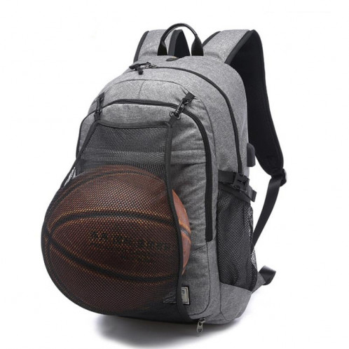 Sac de basket-ball étudiant multifonction hommes randonnée en plein air sac de sport de remise en forme, avec port de chargement USB externe (gris) SH901A993-37