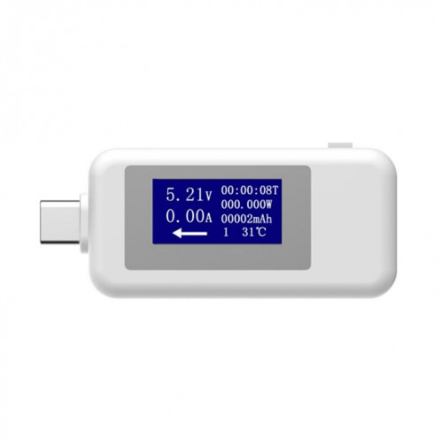 KEWEISI Testeur multifonction Type-C / USB-C Chargeur Détecteur Voltmètre Numérique Ampèremètre Voltmètres (Blanc) SH801A870-310