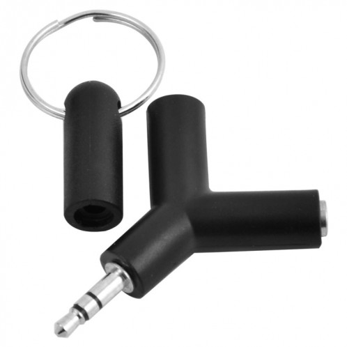 Mini en forme de Y 3.5mm mâle à double 3.5mm femelle Jack Audio Adaptateur casque Connecteur Keychain (Noir) SH701A1354-36