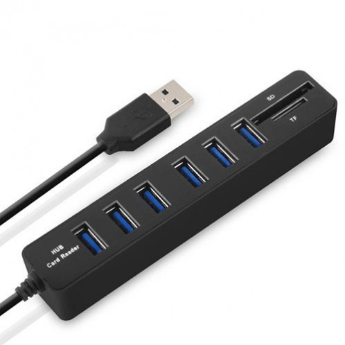 Multi USB 2.0 Hub USB Splitter haute vitesse 6 ports avec lecteur de carte TF SD (noir) SH901A500-36
