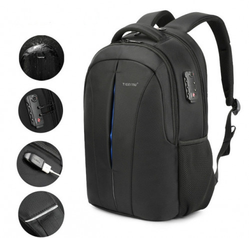 Sac à dos étanche pour ordinateur portable de 15,6 pouces anti-vol sac d'école de voyage d'affaires (mise à niveau noir + bleu) SH101C476-38