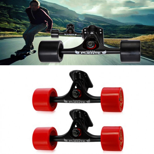 PUENTE 7 pouces Skateboard P Bridge (support) + roues de skateboard 70 x 51 mm + roulement ABEC-9 + support joint en caoutchouc + petit pont ensemble de combinaison de clous (noir et rouge) SP601D182-38