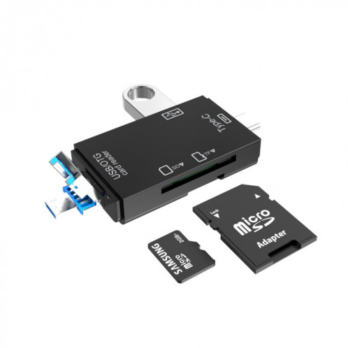 2 PCS type C & Micro USB et USB 2.0 3 ports 1 multi-fonction lecteur de carte, support U disque / TF / SD (Noir) SH201A1499-39