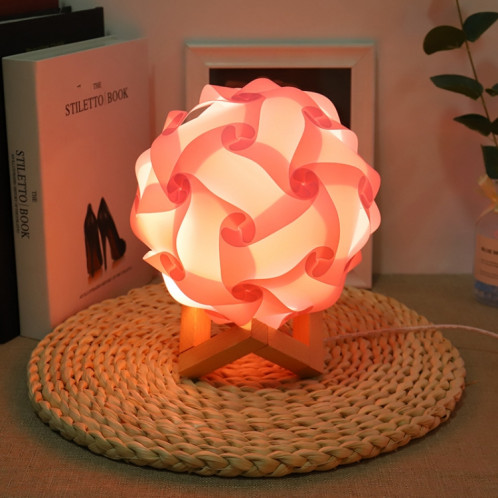 Lampe de décoration de chambre romantique de chevet de chambre créative USB ronde avec base en bois, style: Kit de matériel de bricolage (rose) SH001A42-36