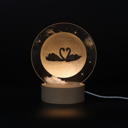 3D Atmosphère Lumière Décorative Acrylique Intérieur Sculpté LED Night Light Lampe De Table Fille Créative (Pleine Lune Swan) SH401K1517-35