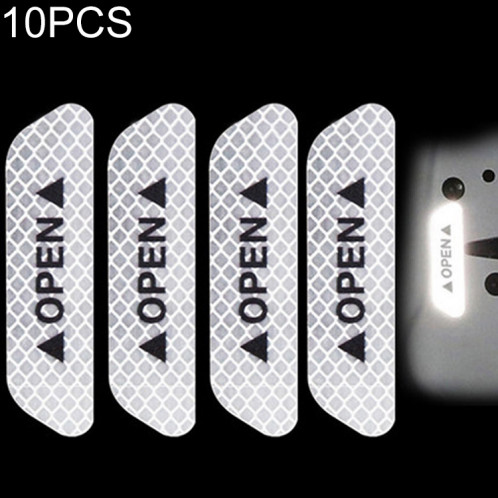 10 pcs ouvert ruban réfléchissant marque d'avertissement accessoires de vélo autocollants de porte de voiture (blanc) SH801B971-35