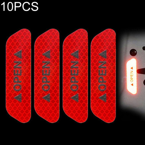 10 PCS OPEN Ruban Réfléchissant Marque D'avertissement Accessoires Vélo Autocollants De Porte De Voiture (Rouge) SH801C660-35