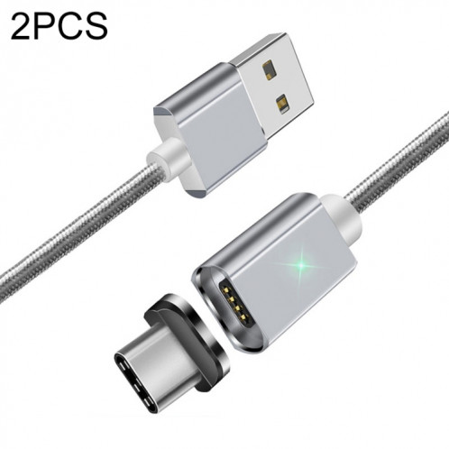 2 PCS Smartphone Smartphone Smartphone rapide Câble de transmission de données avec connecteur magnétique USB-C / type C, longueur du câble: 2m (argent) SH409B1796-37