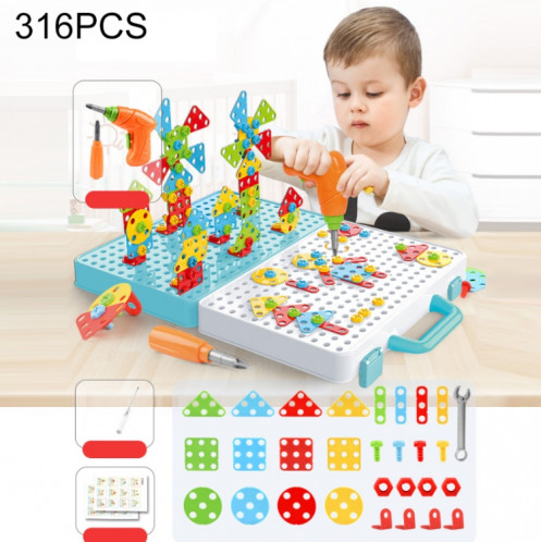 Boîte à outils d'assemblage manuelle de jouet de perceuse électrique de serrage pour enfants, Style: 3D + perceuse électrique (316 PCS) SH200575-39