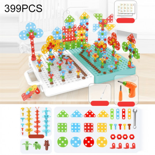 Boîte à outils d'assemblage manuelle de jouet de perceuse électrique de serrage de vis pour enfants, Style: 3D + perceuse électrique (399 PCS) SH200685-39