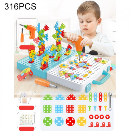 Boîte à outils d'assemblage manuelle de jouet de perceuse électrique de serrage pour enfants, Style: 3D + perceuse électrique + chargeur (316 PCS) SH20101697-39