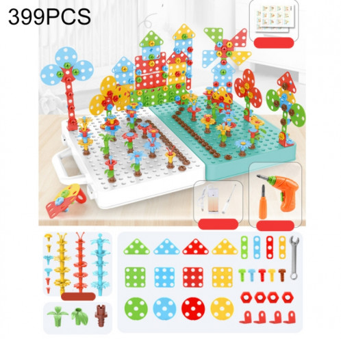 Boîte à outils d'assemblage manuelle de jouet de perceuse électrique de serrage pour enfants, Style: 3D + perceuse électrique + chargeur (399PCS) SH20111036-39