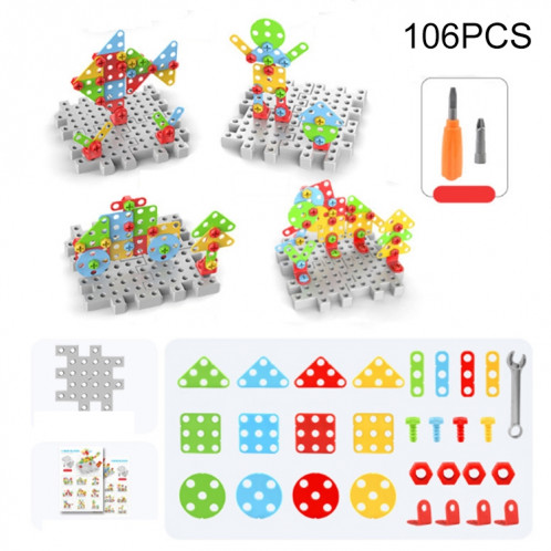 Boîte à outils d'assemblage manuelle de jouet de perceuse électrique de serrage de vis pour enfants, Style: 3D + perceuse manuelle (106 PCS) SH20131747-39