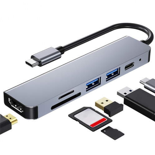 6 en 1 USB-C / TYPE-C à 4K HDMI + SD / TF Card Slot + PD USB-C / TYPE-C Chargement + 2 ports USB 3.0 PORTS Multifonctionnel hub station d'accueil SH87301306-310