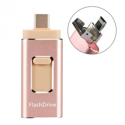 16GB SH02 USB 3.0 + 8 broches + MIRCO USB + type-C 4 sur 1 ordinateur mobile U-Disk avec fonction OTG (or rose) SH201D486-37