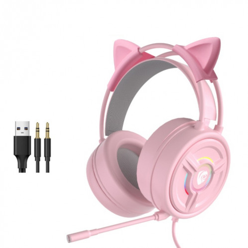 Casque de jeu câblé de Pantsan PSH-200 avec microphone, couleur: oreille de chat rose de 3,5 mm SP70041111-37