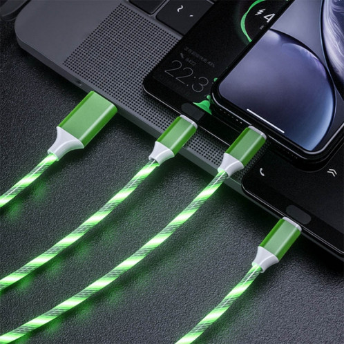 8 broches + Type-C + Micro USB Téléphone Streamer Ligne de chargement à trois têtes, modèle: 3 en 1 1,2 m (vert) SH601C577-37