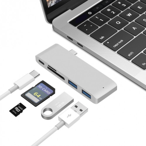 USB-C à HDMI Splitter Docking Station Card Reader, Spécifications: 5 en 1 Argent SH5202254-34