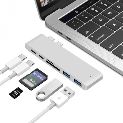 USB-C à HDMI Splitter Docking Station Card Reader, Spécifications: 6 en 1 Argent SH5204846-34