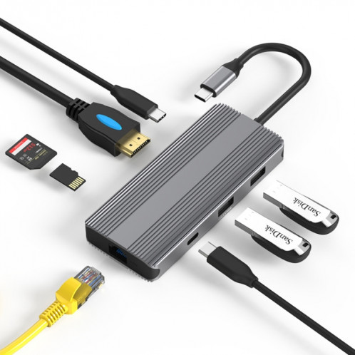 Blueendless 8K / 30Hz Type-C à Gigabit Ethernet USB3.1 Station d'accueil (8 en 1) SB801A47-36