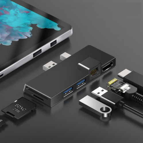 W05 8 en 1 USB3.1 GNE1 CONVERTISSEMENT RJ45 ETHERNET pour la surface Pro4 / 5/6 (noir) SH701A982-37