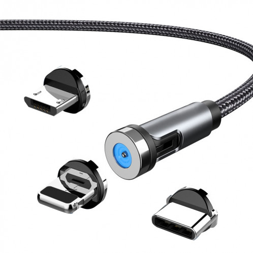 CC56 8 broches + Type-C/USB-C + Micro USB Interface magnétique Bouchon anti-poussière Câble de chargement de données rotatif, longueur de câble : 1 m (noir) SH104A1240-36