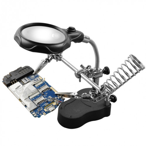 16126-A Loupe de réparation de montre de type support de lumière LED 3.5X / 12X avec clip auxiliaire SH2314942-36